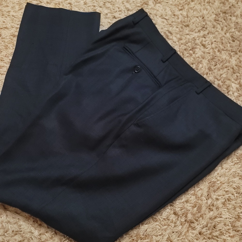 Canali Dress Pants Mens 38 Navy Blue 100% Wool Flat Front Made in Italy Trousers